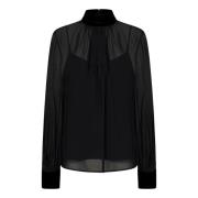 Zwarte Zijden Blouse Elegante Col van Fluweel Max Mara , Black , Dames