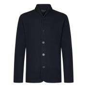 Navy Blauwe Wol Katoen Jas Emporio Armani , Blue , Heren