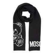 Abstracte wollen sjaal met logo Moschino , Black , Dames