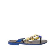 Luipaardprint Edelsteen Teenslippers Dolce & Gabbana , Blue , Dames