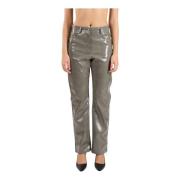 Vinyl broek met hoge taille en zilveren metalen rits Msgm , Gray , Dam...