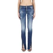 Flared Stretch Katoenen Jeans met Versleten Effect Dsquared2 , Blue , ...