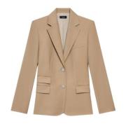 Kameel Flanel Blazer Peak Revers Theory , Brown , Dames