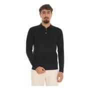 Merino wol lange mouw poloshirt Hindustrie , Black , Heren