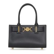 Zwarte Leren Shopper Tas Versace , Black , Dames