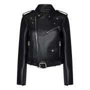 Zwarte Leren Bikerjas Aw24 Pinko , Black , Dames