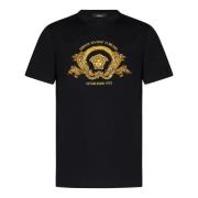 Zwart Geborduurd Medusa Embleem T-shirt Versace , Black , Heren