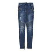 Blauwe Slim Fit Biker Jeans Balmain , Blue , Heren