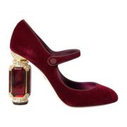 Burgundy Velvet Jewel Mary Jane Pumps Dolce & Gabbana , Red , Dames