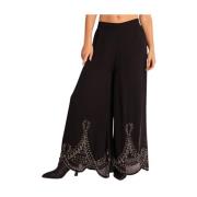 Wijde broek met borduursel Alma EN Pena , Black , Dames