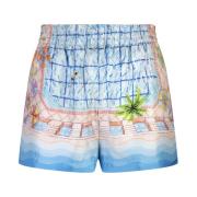 Blauwe Zijden Shorts met Zwembad Artwork Casablanca , Blue , Dames