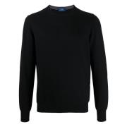 Virgin Wool Crew-Neck Gebreide kleding Barba , Black , Heren