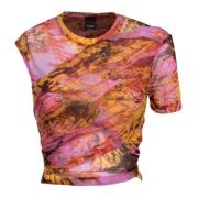 Multicolor Gedrapeerde Tule Top Pinko , Multicolor , Dames