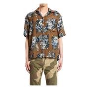 Zijde Rayon Aloha Kraag Shirt Kapital , Brown , Heren