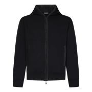 Zwarte Zip-Up Hoodie met Corduroy Trim Emporio Armani , Black , Heren