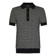 Zwarte Gebreide Polo met Monogram Motief Balmain , Black , Heren