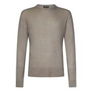 Sand Cashmere Zijde Gebreide Crewneck Sweater Tom Ford , Gray , Heren