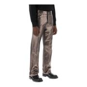 Metallic Denim Straight Cut Jeans Salvatore Ferragamo , Gray , Heren