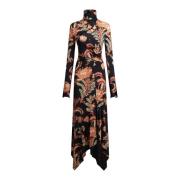 Zwarte Bloemen Asymmetrische Jurk Etro , Multicolor , Dames