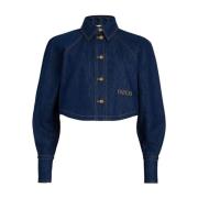 Blauwe Denim Geborduurd Logo Jas Patou , Blue , Dames