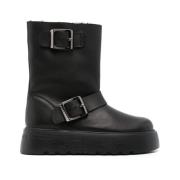 Zwarte Leren Gesp Detail Enkellaarsjes Casadei , Black , Dames