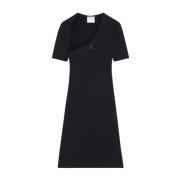 Zwarte Geribbelde Gebreide Logo Jurk Courrèges , Black , Dames