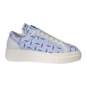 Witte leren sneaker met blauwe dolkprint Paciotti , Blue , Heren