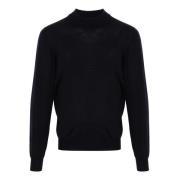 Blauwe Derby Sweater, Fijn Gebreid, Mock Hals Fedeli , Blue , Heren