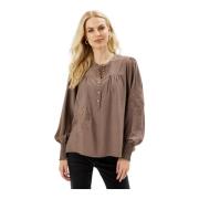 Emma Blouse met Smock Manchetten IN Front , Brown , Dames