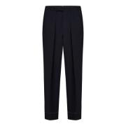 Navy Blue Wol Straight Leg Broek Brioni , Blue , Heren