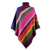 Paarse, hooggesloten poncho voor dames met veelkleurige strepen Gallo ...