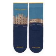 Korte katoenen sokken voor dames, blauw met Duomo di Milano-patroon Ga...