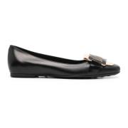 Zwarte Leren Ballet Flats Kettingdetail Tod's , Black , Dames