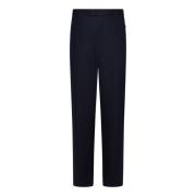 Blauwe Wollen Broek met Leren Details Emporio Armani , Blue , Heren