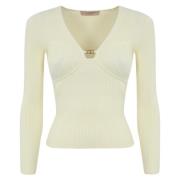 Geribbelde trui met metalen ovaal detail Twinset , White , Dames