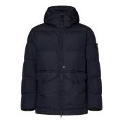 Blauwe Hooded Jas Winddicht Regenbestendig Gewatteerd Stone Island , B...