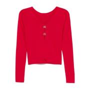 Rode V-hals trui met applicatie Twinset , Red , Dames