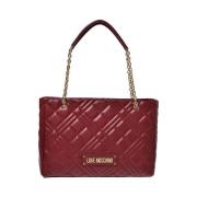 Rode Leren Shopper Tas Moschino , Red , Dames