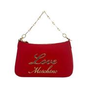 Rode leren schoudertas met metalen logo Moschino , Red , Dames