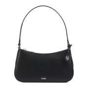 Kleine zwarte schoudertas met zilveren logo Hugo Boss , Black , Dames