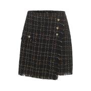 Tweed Mini Rok met Geruite Afwerking Riani , Black , Dames