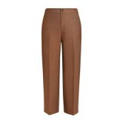 Katoenmix Broek met Denim Afwerking Marina Rinaldi , Brown , Dames