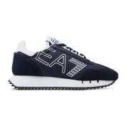 Blauwe Suède en Nylon Sneaker Emporio Armani EA7 , Blue , Heren