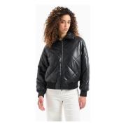 Nep leren jas met hoge kraag Emporio Armani , Black , Dames