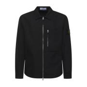 Zwarte Katoenen Ritszak Overhemd Stone Island , Black , Heren