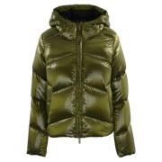 Glanzende Nylon Gewatteerde Hoodiejas K-Way , Green , Dames