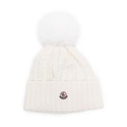 Witte Cashmere Blend Beanie met Logo Patch Moncler , White , Dames