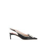 Leren slingback pumps met gelakte gesp Roger Vivier , Black , Dames