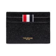 Zwarte leren kaarthouder met logo Thom Browne , Black , Dames