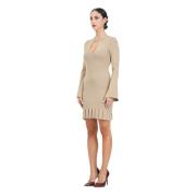 Beige Korte Jurk met Juweelknoop Akep , Beige , Dames